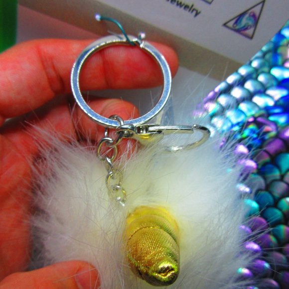 Unicorn Puffball Pom Pom Keychain - Picture 3 of 5